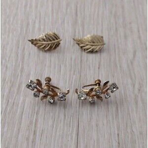 2 Pairs of Gold Tone Vintage Earrings - screw back & clip-on